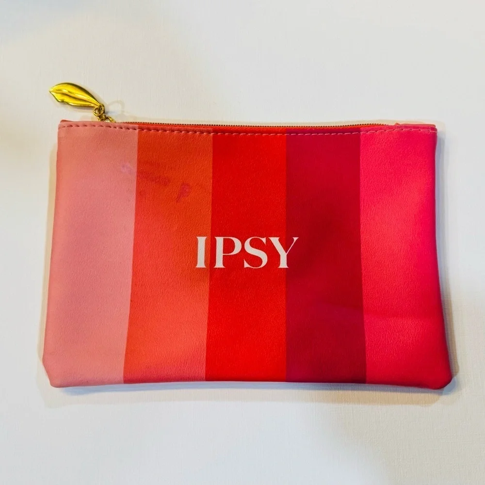 Ipsy Women’s Bag Pink and Red Striped Travel Cosmetic Pouch/Bag/Clutch